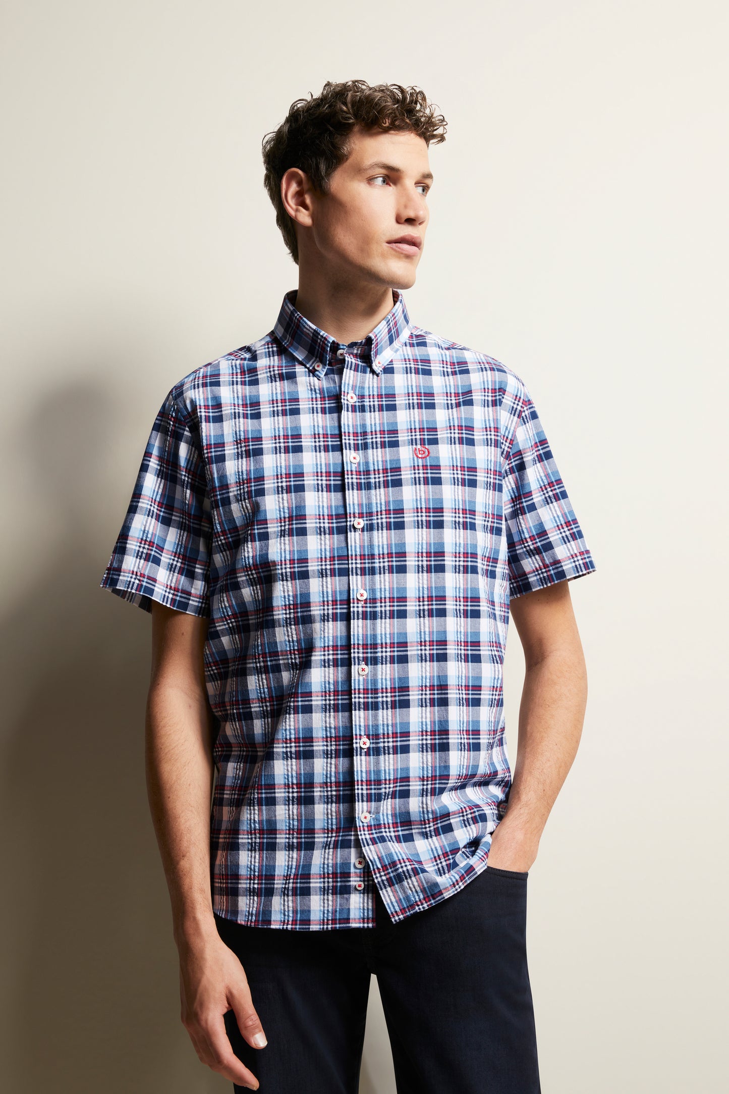 Bugatti Short Sleeve Shirt - Navy Check