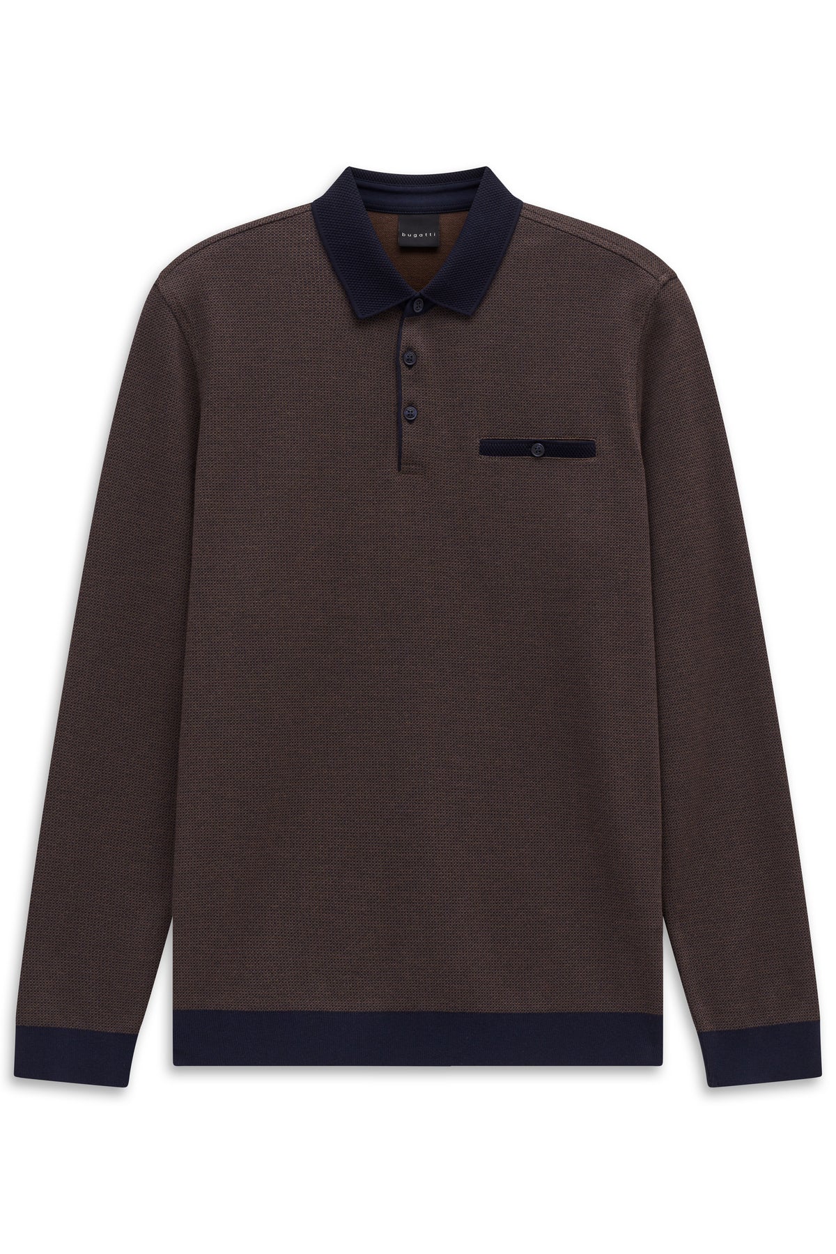 Bugatti Long Sleeve Polo Shirt - Brown/Navy