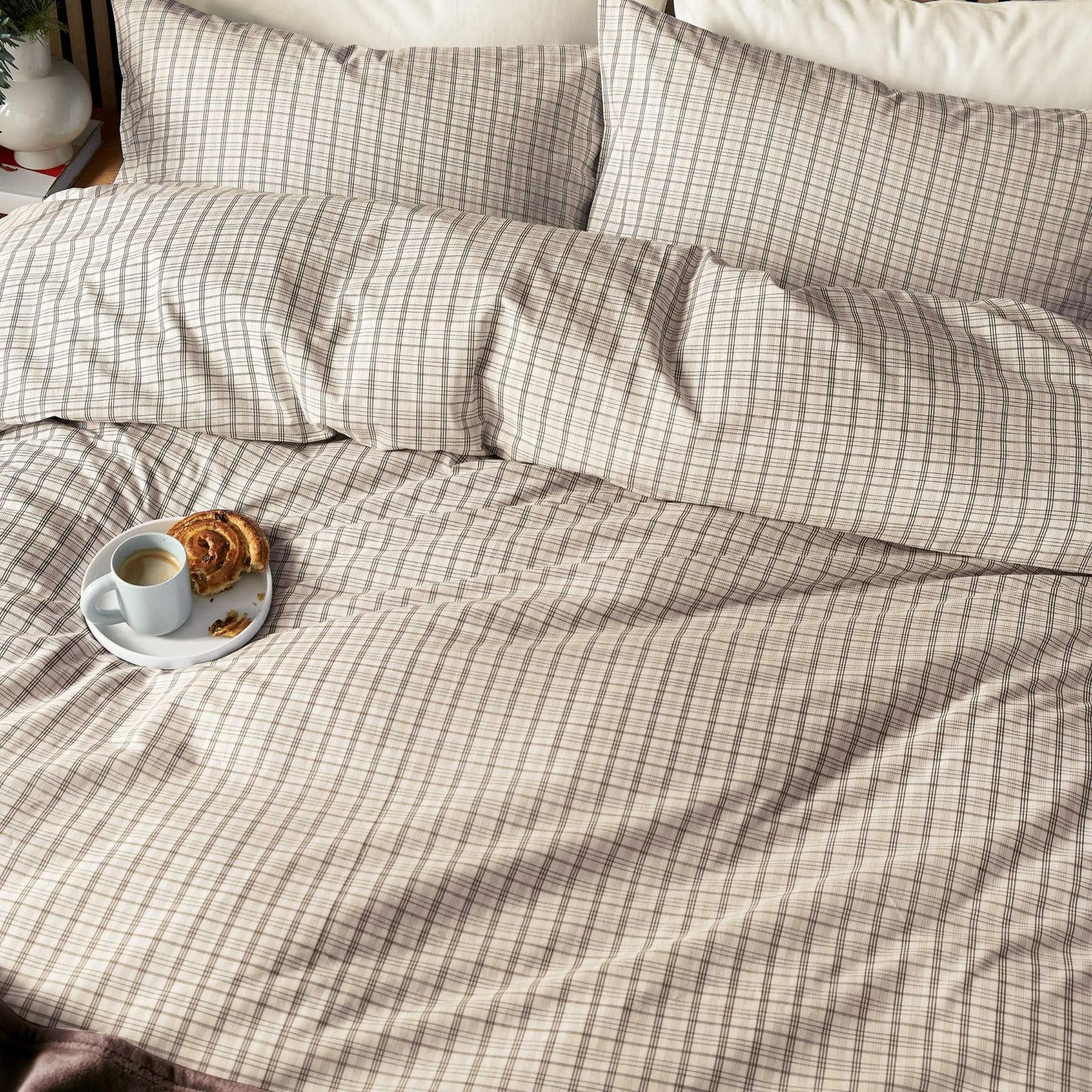 Calico & Chalk Tranquil Check Cover Set - Chocolate