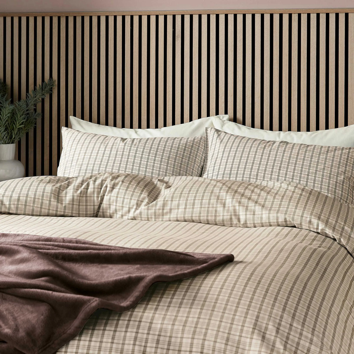 Calico & Chalk Tranquil Check Cover Set - Chocolate