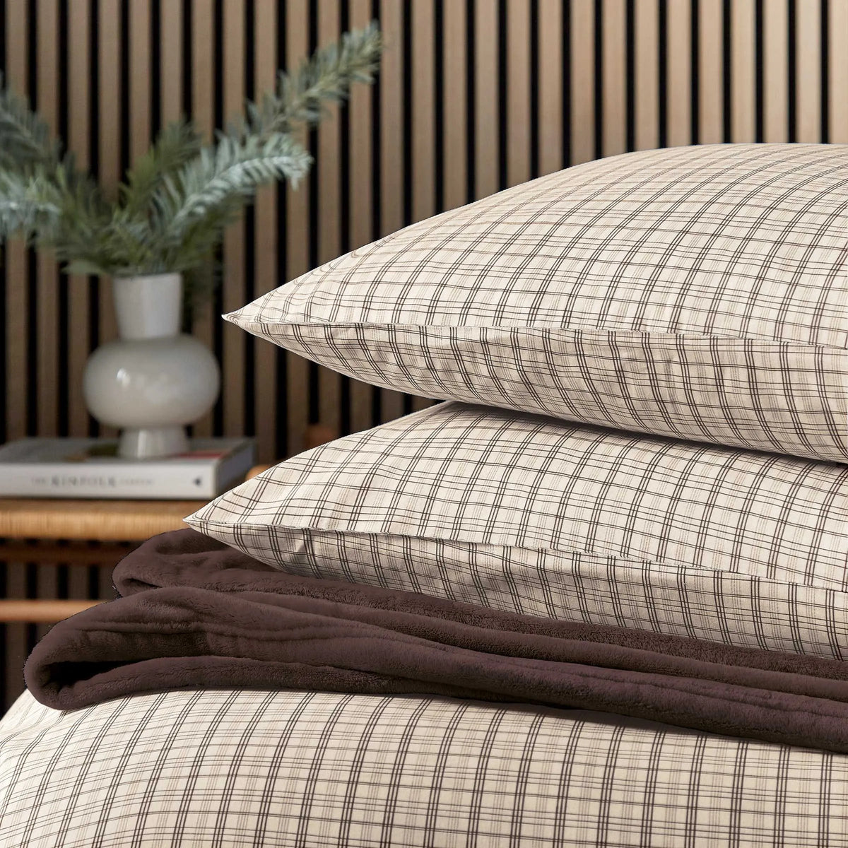 Calico & Chalk Tranquil Check Cover Set - Chocolate