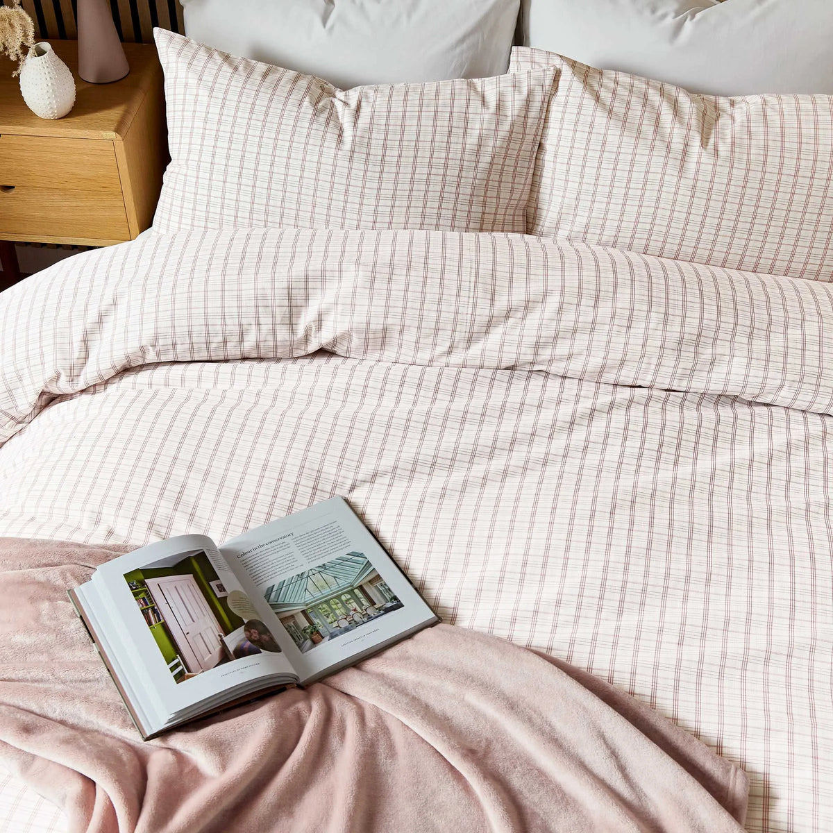 Calico & Chalk Tranquil Check Cover Set - Pink