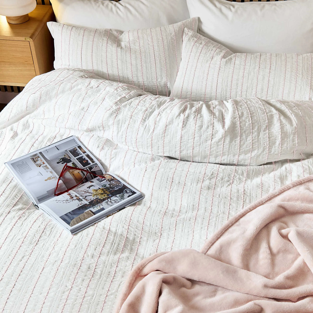 Calico & Chalk Waffle Stripe Cover Set - Pink