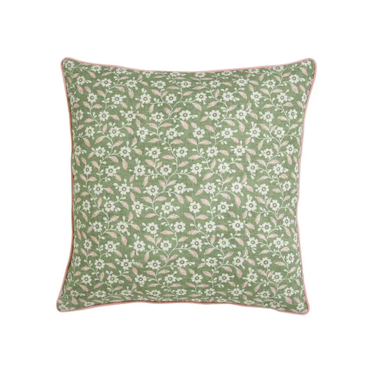 Harvest Moon Folk Ditsy Cushion - Green/Pink