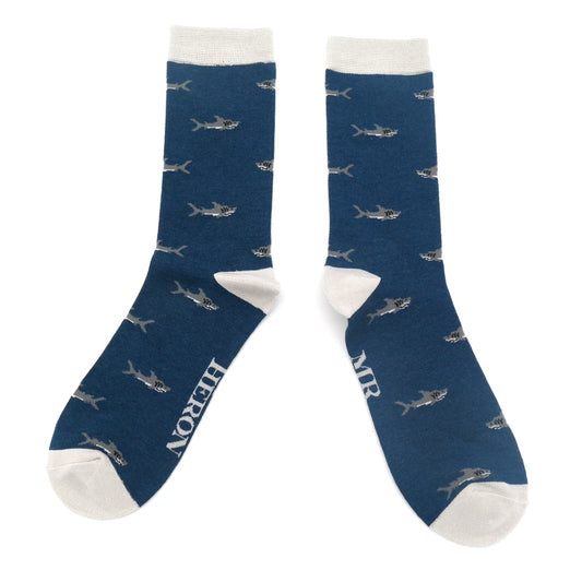 Mr Heron Little Sharks Socks - Navy