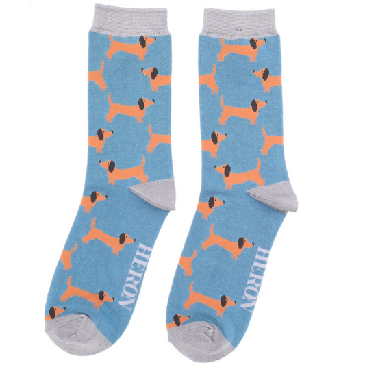 Mr Heron Sausage Dogs Socks - Denim