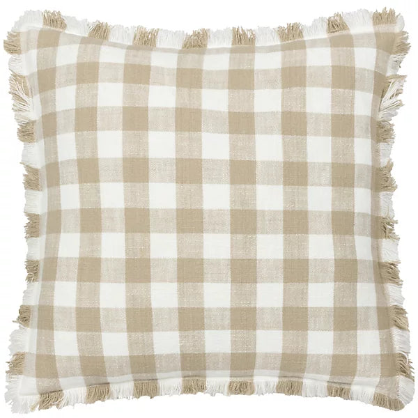 Barton Check Fringed Cushion Cover - Natural