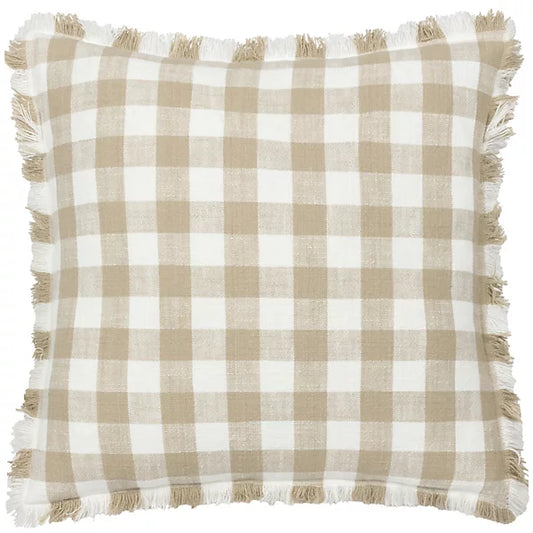 Barton Check Fringed Cushion Cover - Natural