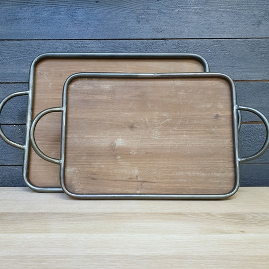 Wooden Tray With Metal Handles