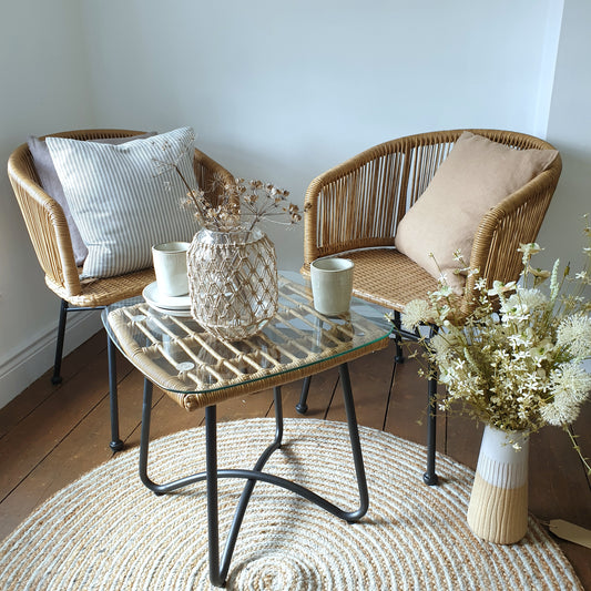 Rattan Bistro Table & Two Chairs