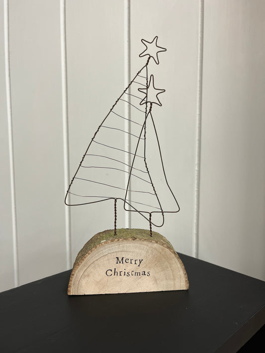 Christmas Trees on Wood - Merry Christmas