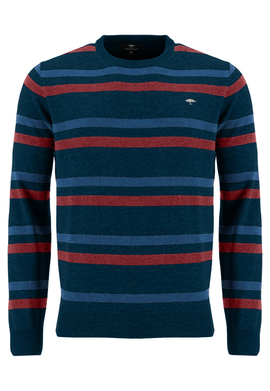 Fynch Hatton Round Neck Knitwear - Navy stripes